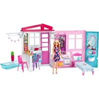 Barbie - Casa amueblada pleglable con cocina- piscina- dormitorio y lavabo con muñeca rubia (Mattel FXG55)- Embalaje…